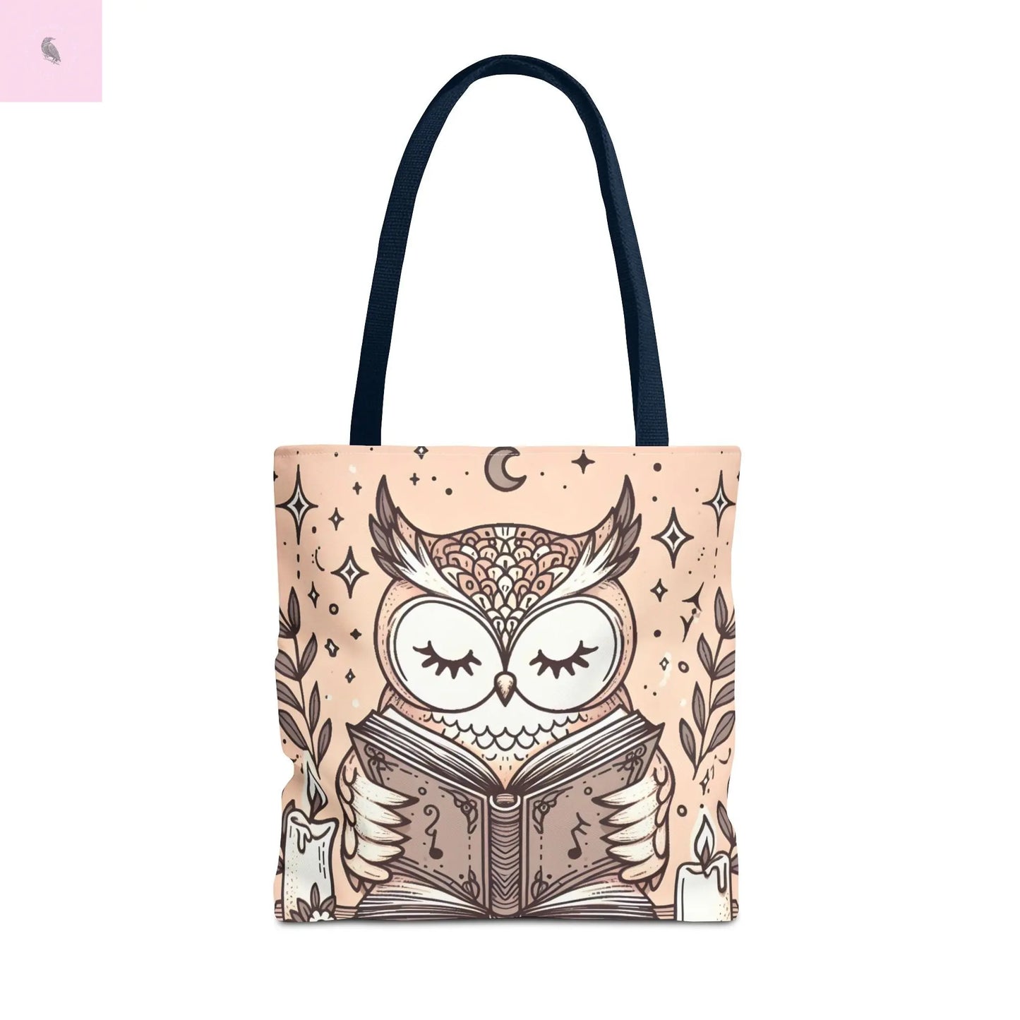 Reading lover Owl Tote Bag, Cute Animal Tote, Book Lover Gift, AOP Shopping Bag, Owl Art Bag, Eco-Friendly Carryall, gift for reader The flirty crow