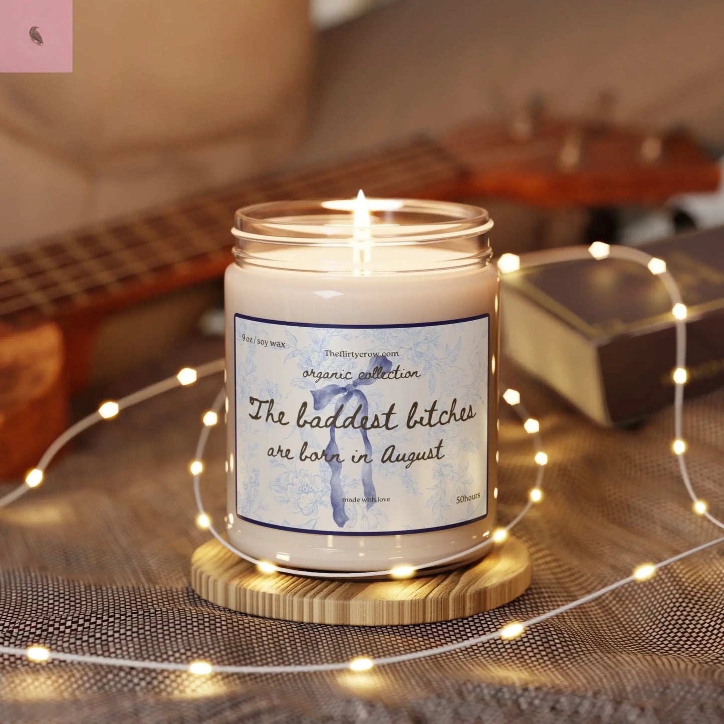 August Birthday Soy Candle, 9oz glass candle, Gift for her, coquette style, home decor, birthday gift The flirty crow