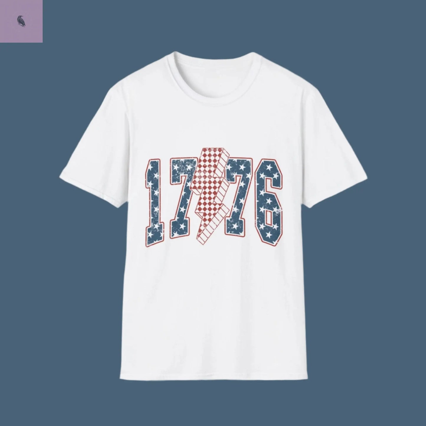Unisex Softstyle T-Shirt - Retro 1776 American Flag 4th of july Design The flirty crow