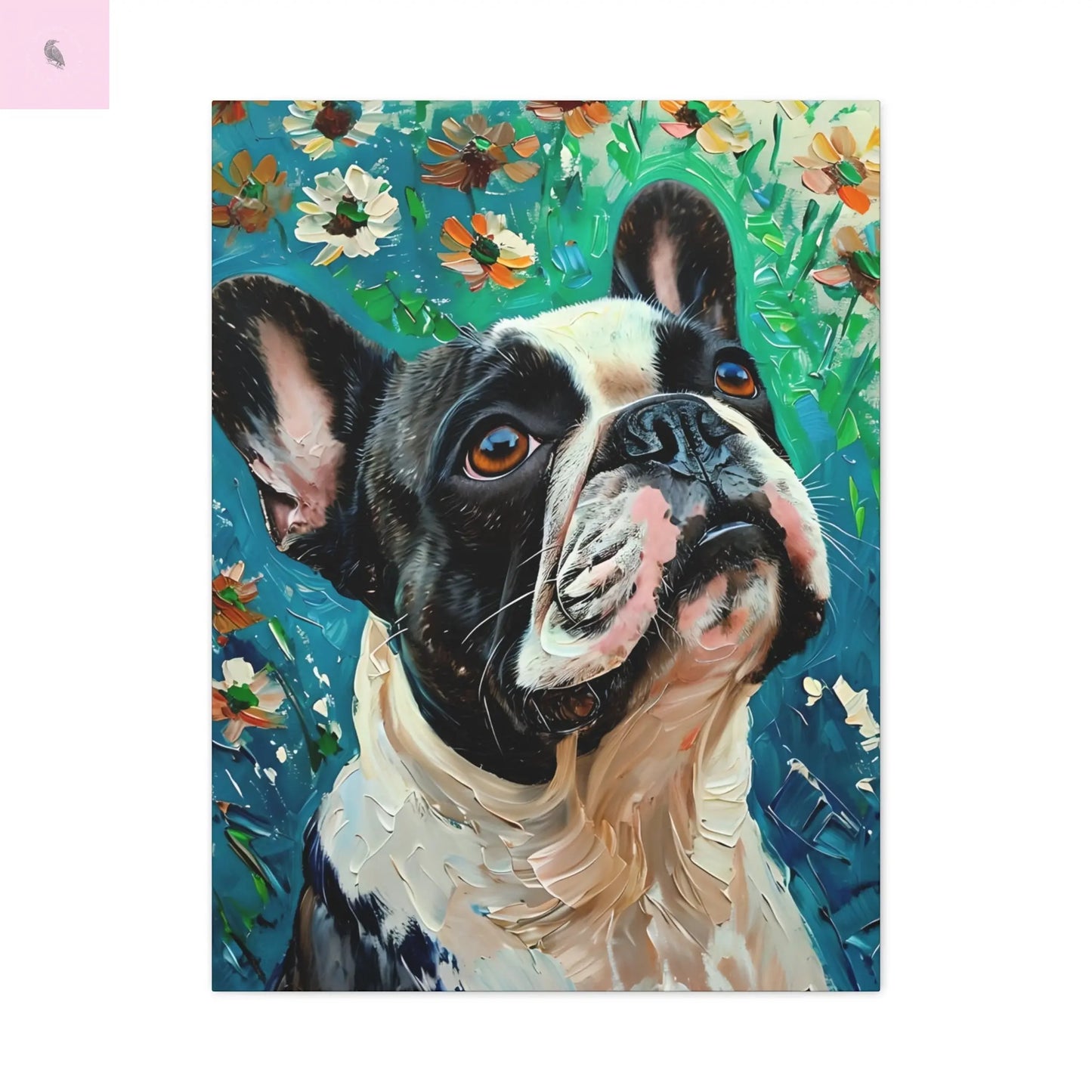 French Bulldog Canvas Art, Dog Lover Home Decor, Pet Portrait Wall Art, Floral Canvas Print, Gift for Dog Owners, French Bulldog gift Printify