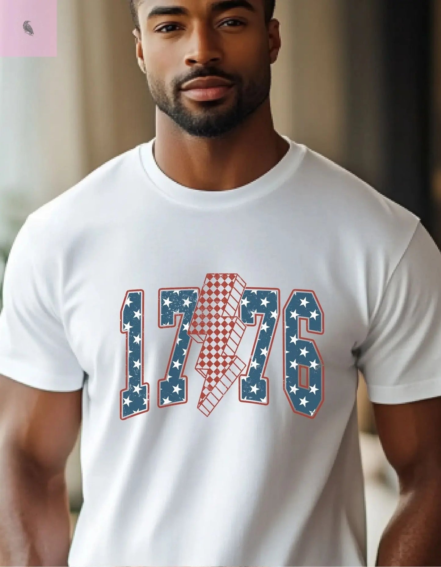 Unisex Softstyle T-Shirt - Retro 1776 American Flag 4th of july Design The flirty crow