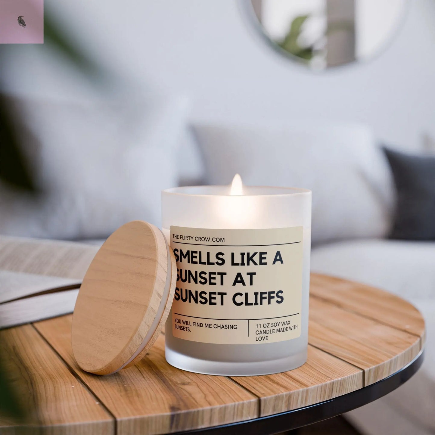 smells like a sunset lover Frosted Glass Candle, 11oz the flirty crow