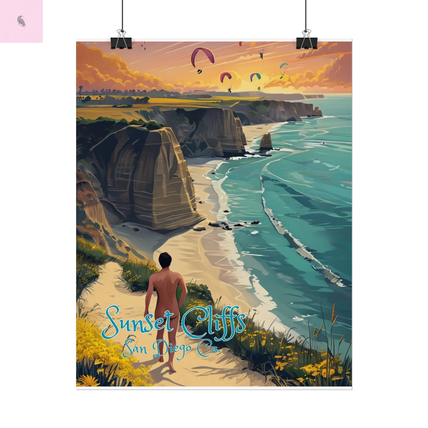 Sunset Cliffs Rolled Poster, Scenic Art Print, San Diego Beach Decor, Coastal Wall Art, Gift for Beach Lovers, Home Decoration Printify