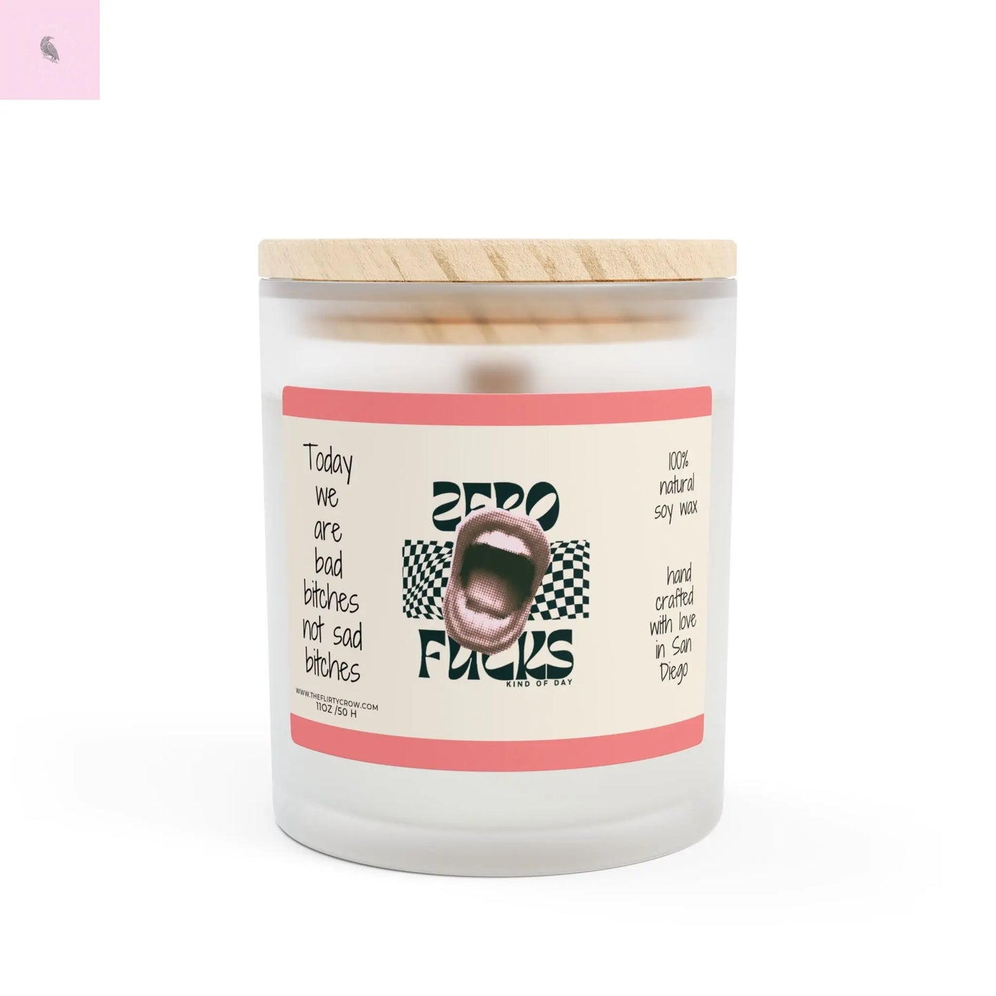 Zero Fucks Candle - 11oz Frosted Glass - Empowering Soy Wax Scented Candle for Bold Spirits The flirty crow