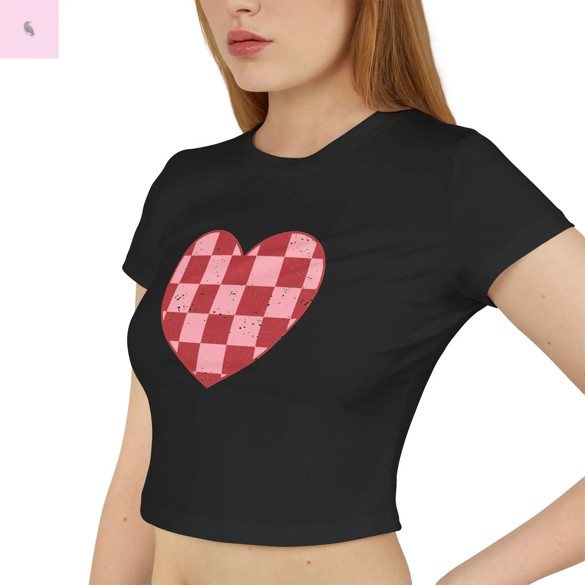 Checkered Heart Women's Baby Tee - Cute & Casual Love Shirt The flirty crow