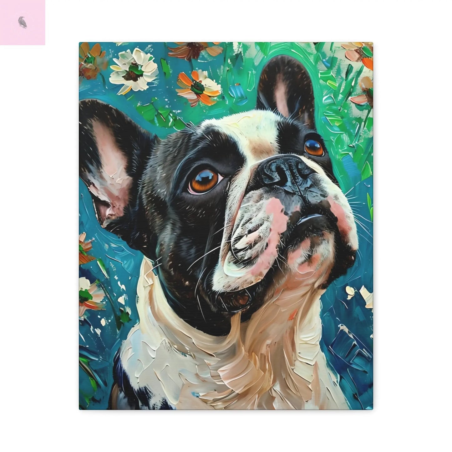 French Bulldog Canvas Art, Dog Lover Home Decor, Pet Portrait Wall Art, Floral Canvas Print, Gift for Dog Owners, French Bulldog gift Printify