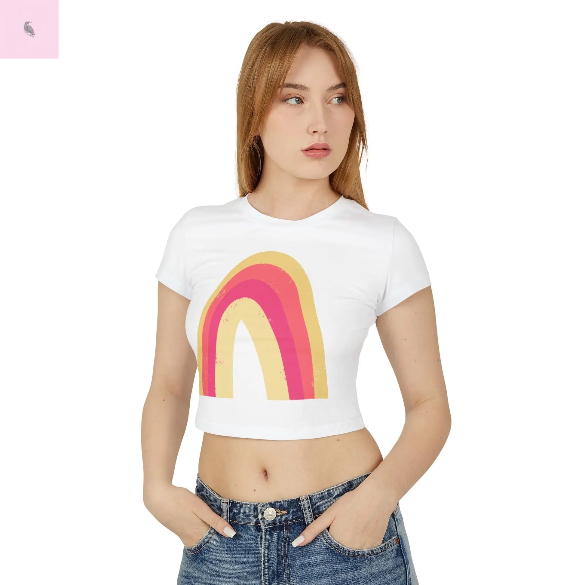 Rainbow Graphic Women's Baby Tee – Cute Casual Wear for Spring & Summer The flirty crow