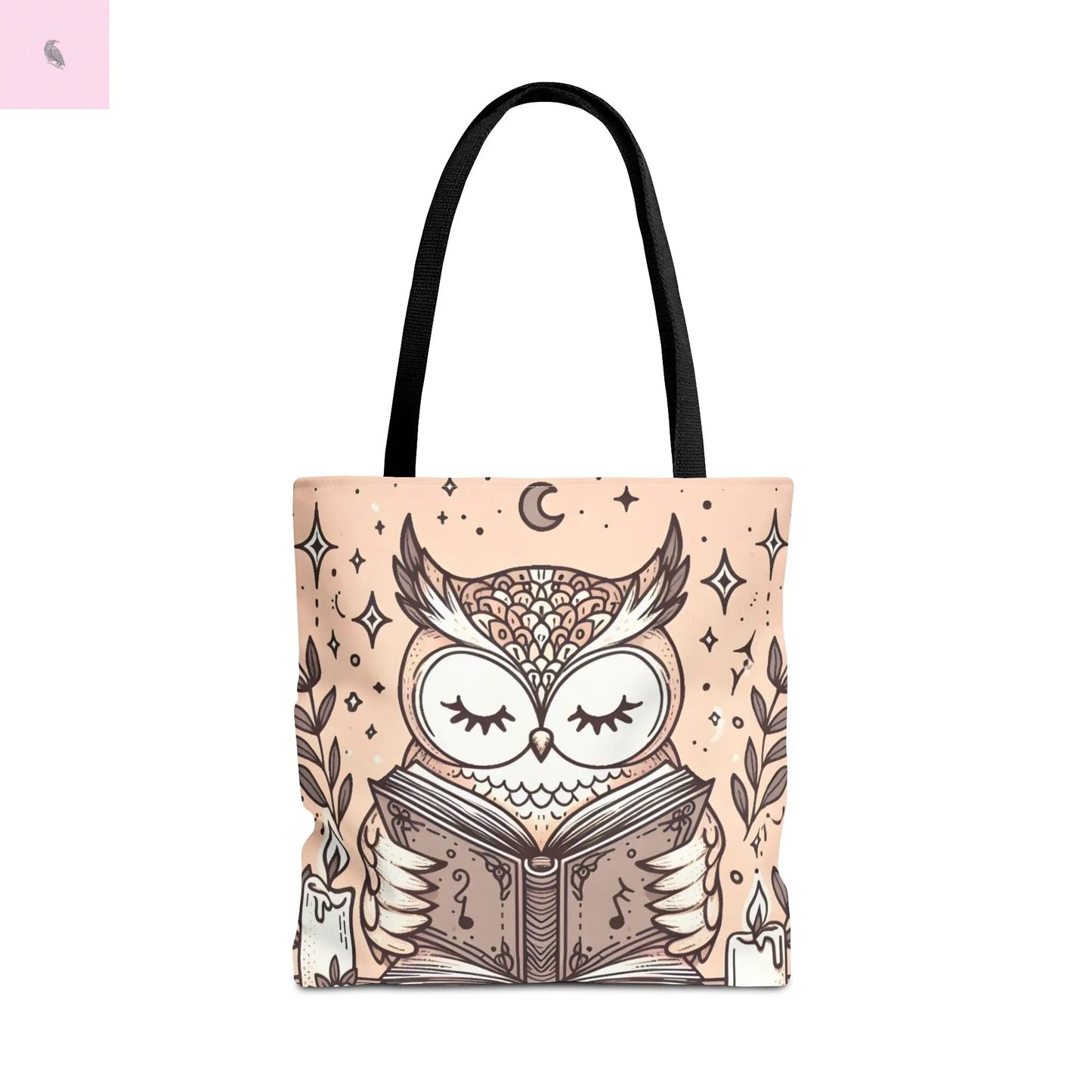 Reading lover Owl Tote Bag, Cute Animal Tote, Book Lover Gift, AOP Shopping Bag, Owl Art Bag, Eco-Friendly Carryall, gift for reader The flirty crow
