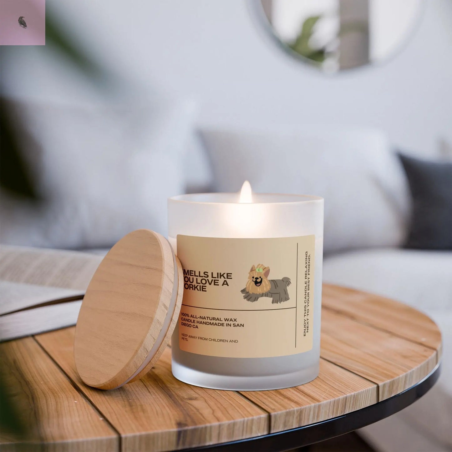 Yorkshire Terrier dog lovers glass Candle the flirty crow
