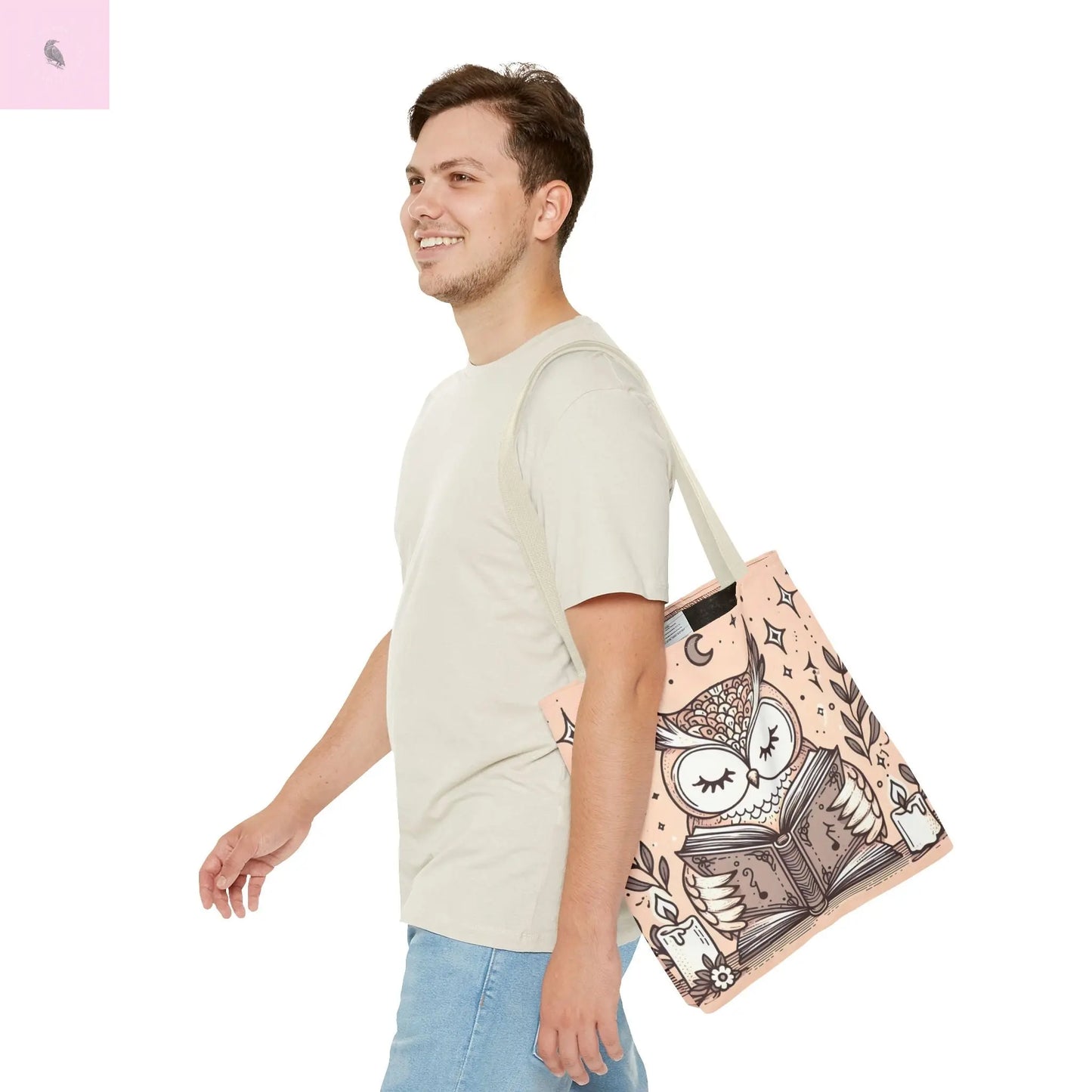 Reading lover Owl Tote Bag, Cute Animal Tote, Book Lover Gift, AOP Shopping Bag, Owl Art Bag, Eco-Friendly Carryall, gift for reader The flirty crow