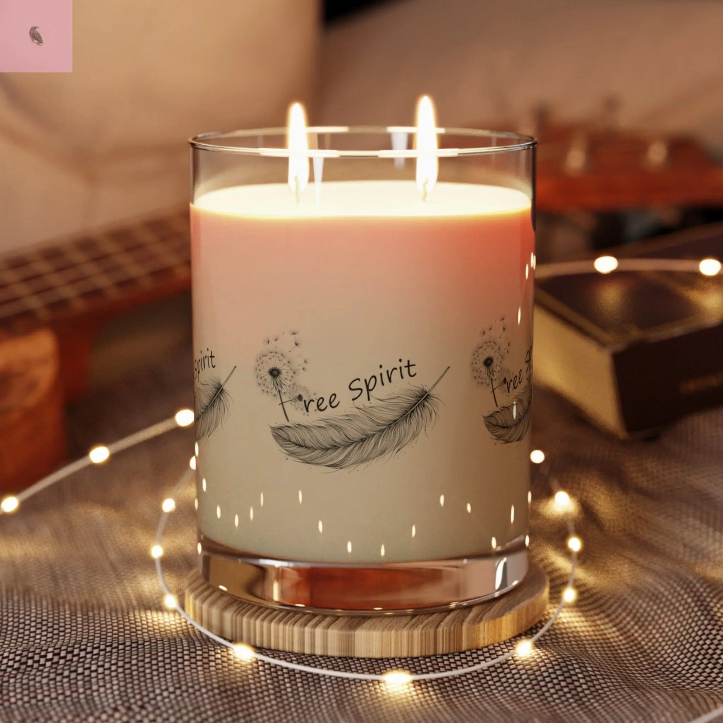 free spirit. Glass 11 oz soy wax feather candle the flirty crow