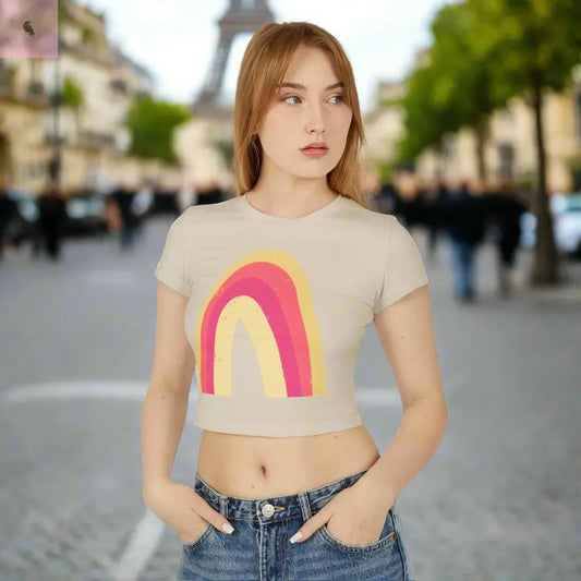 Rainbow Graphic Women's Baby Tee – Cute Casual Wear for Spring & Summer The flirty crow