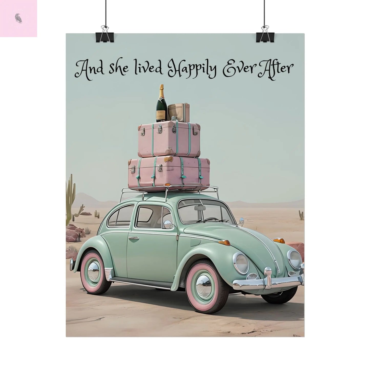 Happily Ever After Vintage Car Poster, Traveler wall print, Travel Wall Art, Wanderlust poster , Boho Home Accents, Gift for Travelers Printify