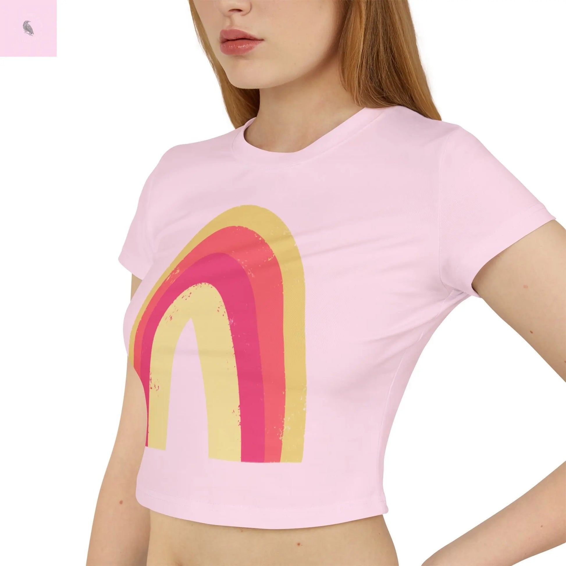 Rainbow Graphic Women's Baby Tee – Cute Casual Wear for Spring & Summer The flirty crow