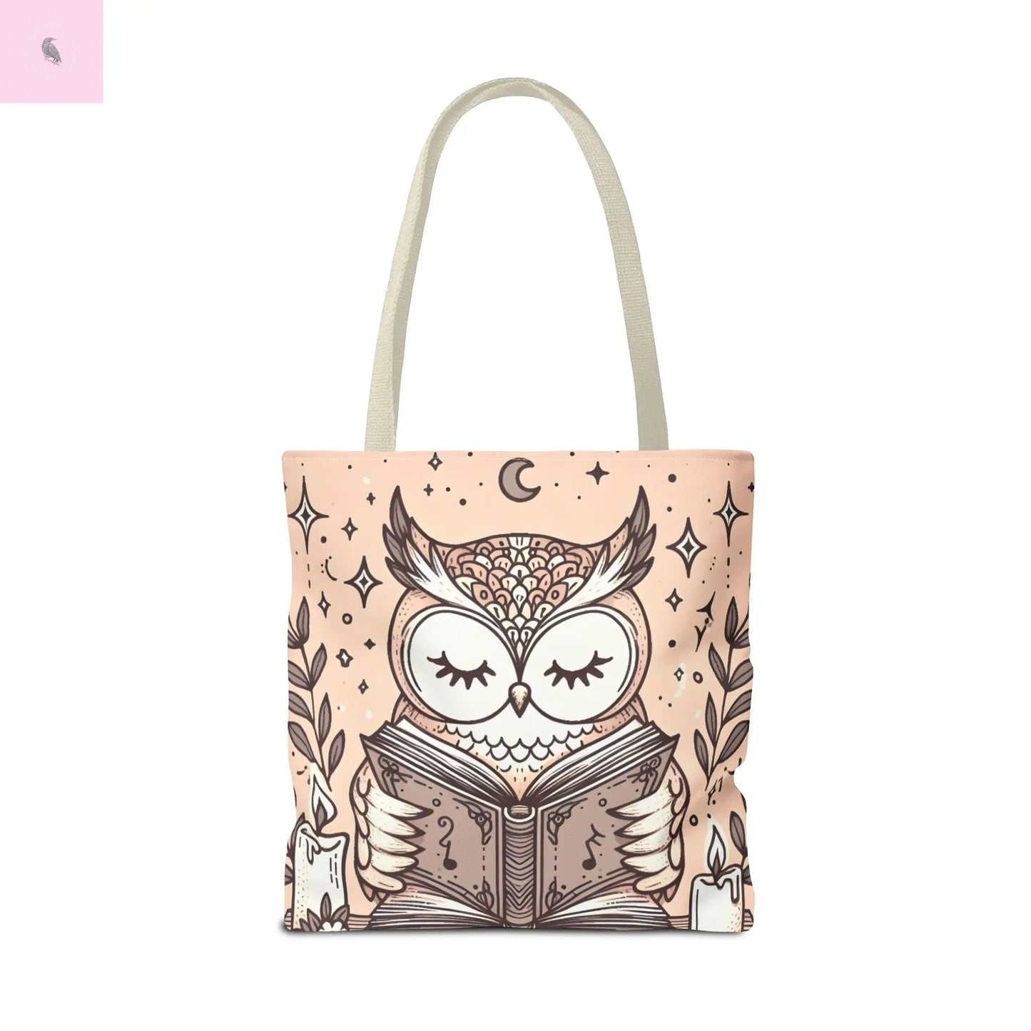 Reading lover Owl Tote Bag, Cute Animal Tote, Book Lover Gift, AOP Shopping Bag, Owl Art Bag, Eco-Friendly Carryall, gift for reader The flirty crow