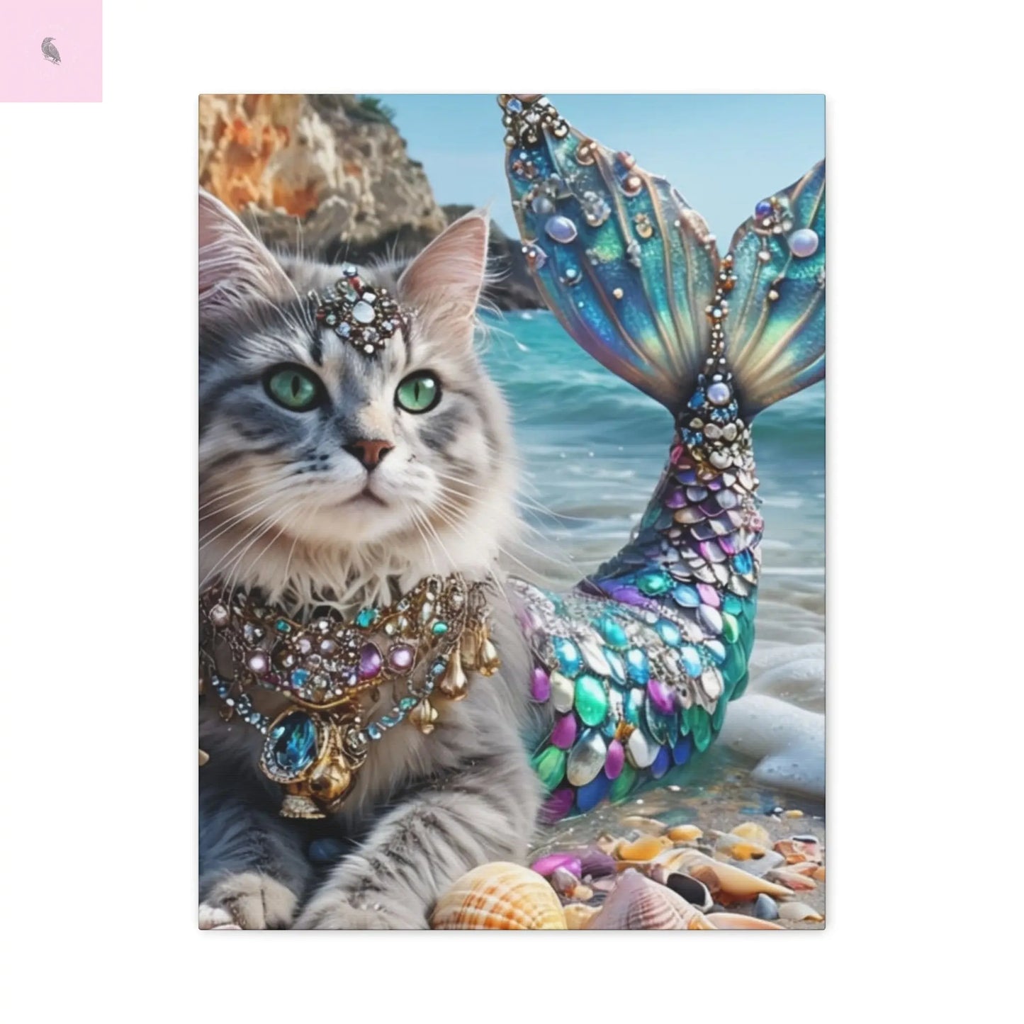 Mermaid Cat Canvas Art, Whimsical Cat Home Decor, Pet Lover Gift, Fantasy Wall Art, Ocean Room Decoration, Animal Lover Gift Cat lovers decor Printify