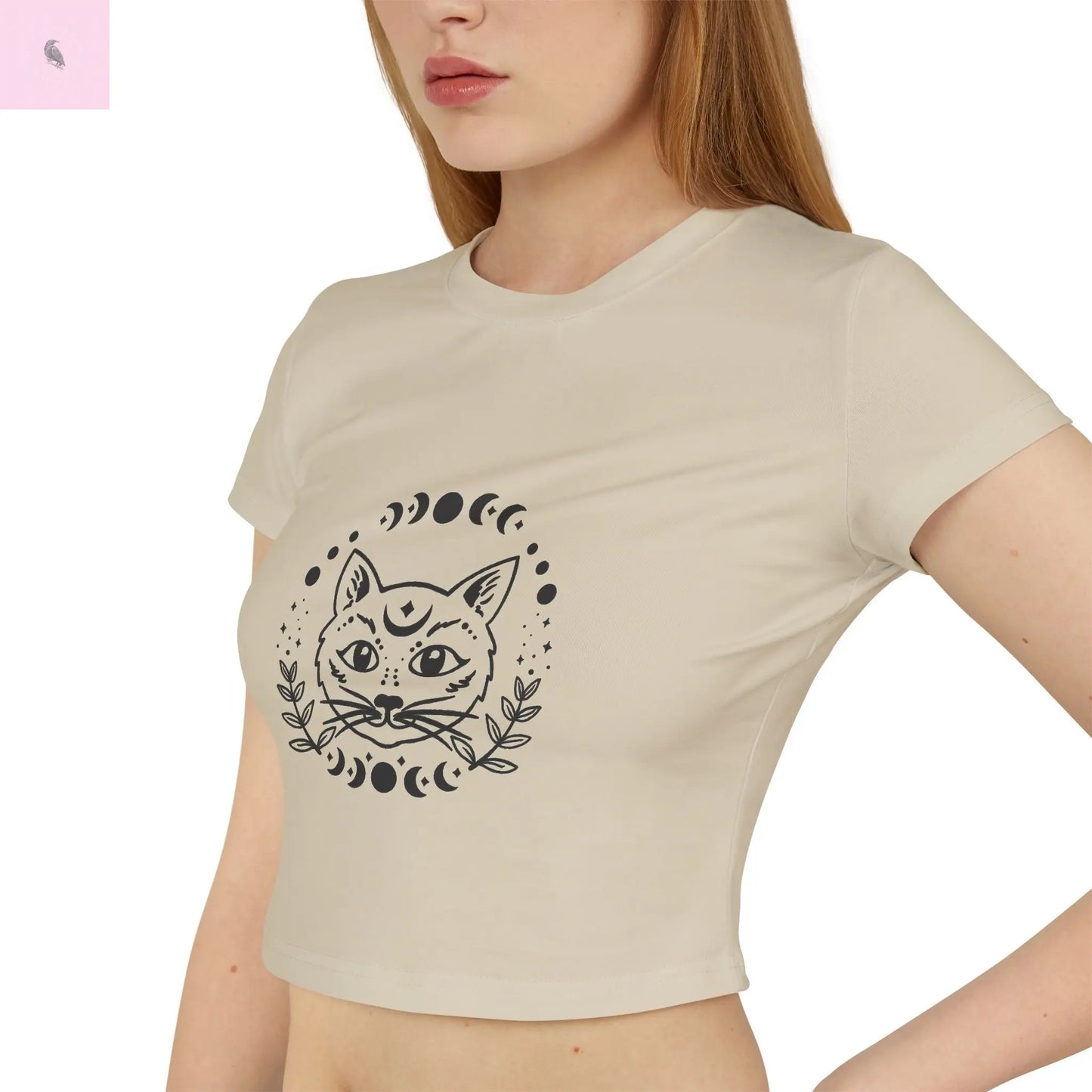 Mystical Cat Women's Baby Tee - Lunar Phases Design The flirty crow