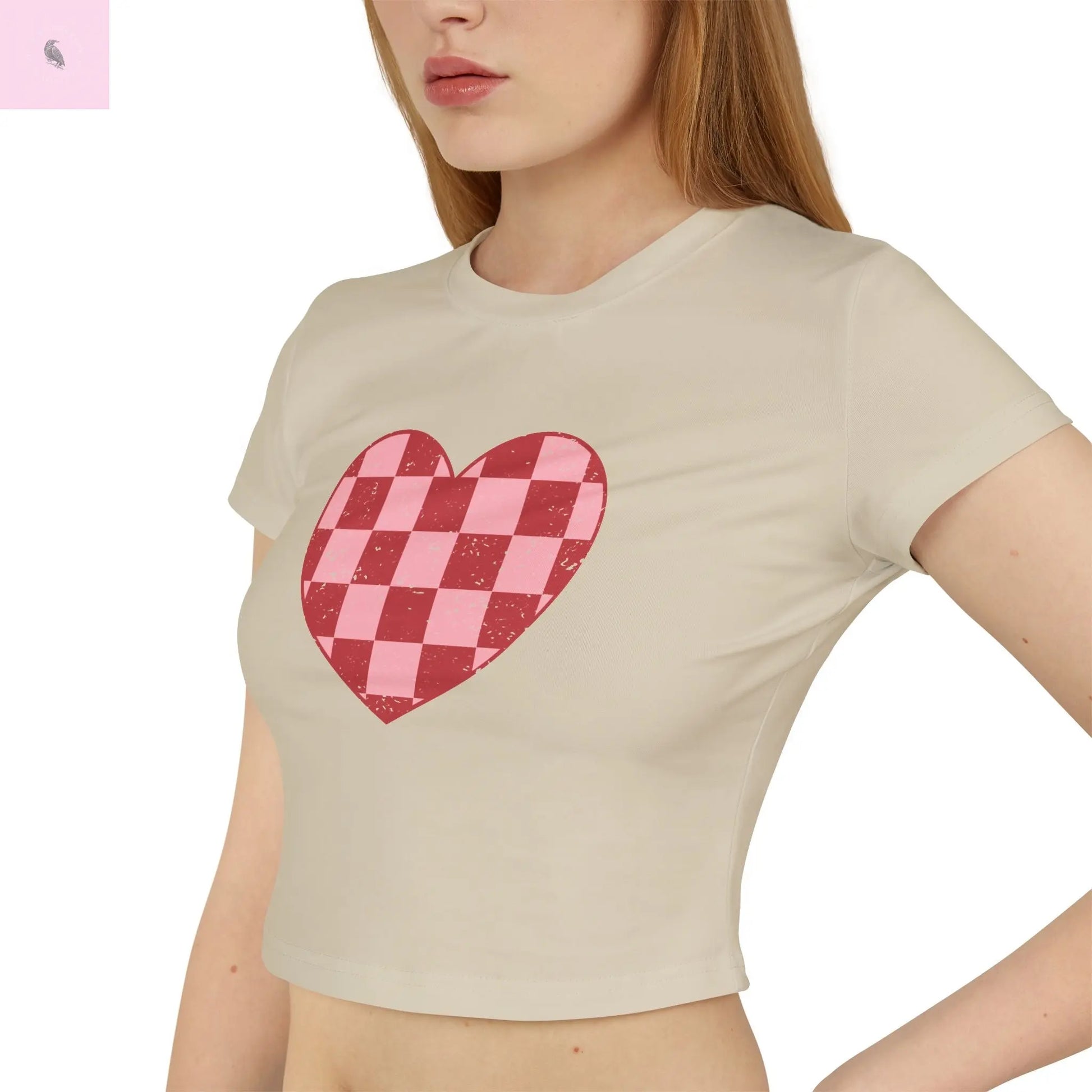 Checkered Heart Women's Baby Tee - Cute & Casual Love Shirt The flirty crow