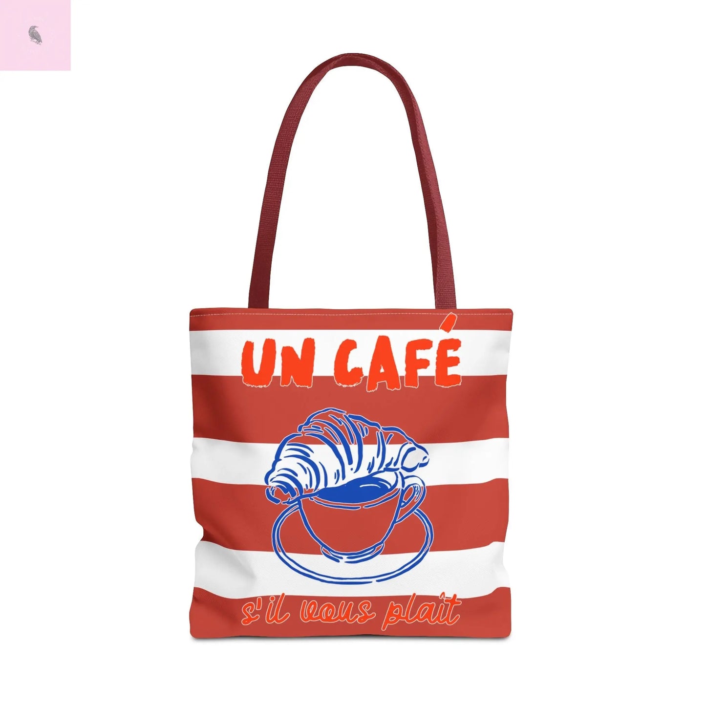 Café Tote Bag, Coffee Lover's bag, Croissant lover, Gift for her, Grocery tote, farmers market , Traveler gift, Artisan Design The flirty crow