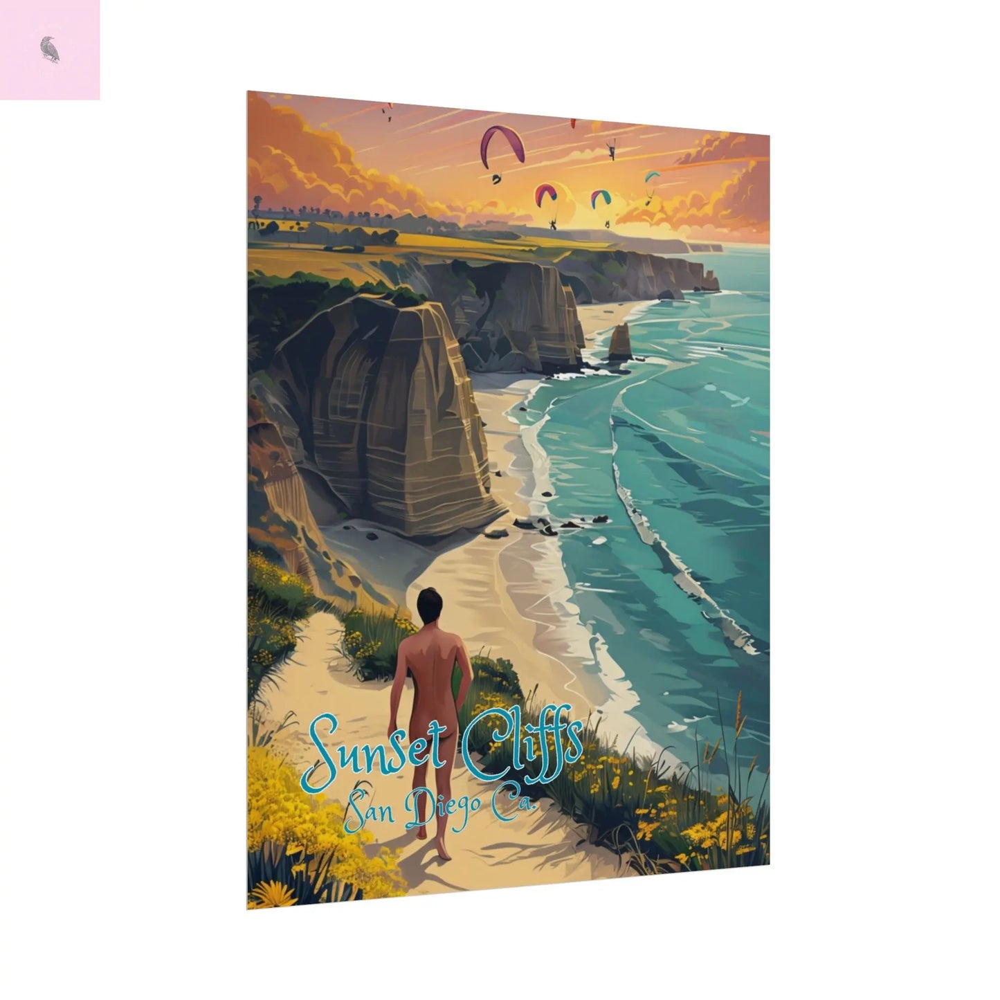 Sunset Cliffs Rolled Poster, Scenic Art Print, San Diego Beach Decor, Coastal Wall Art, Gift for Beach Lovers, Home Decoration Printify