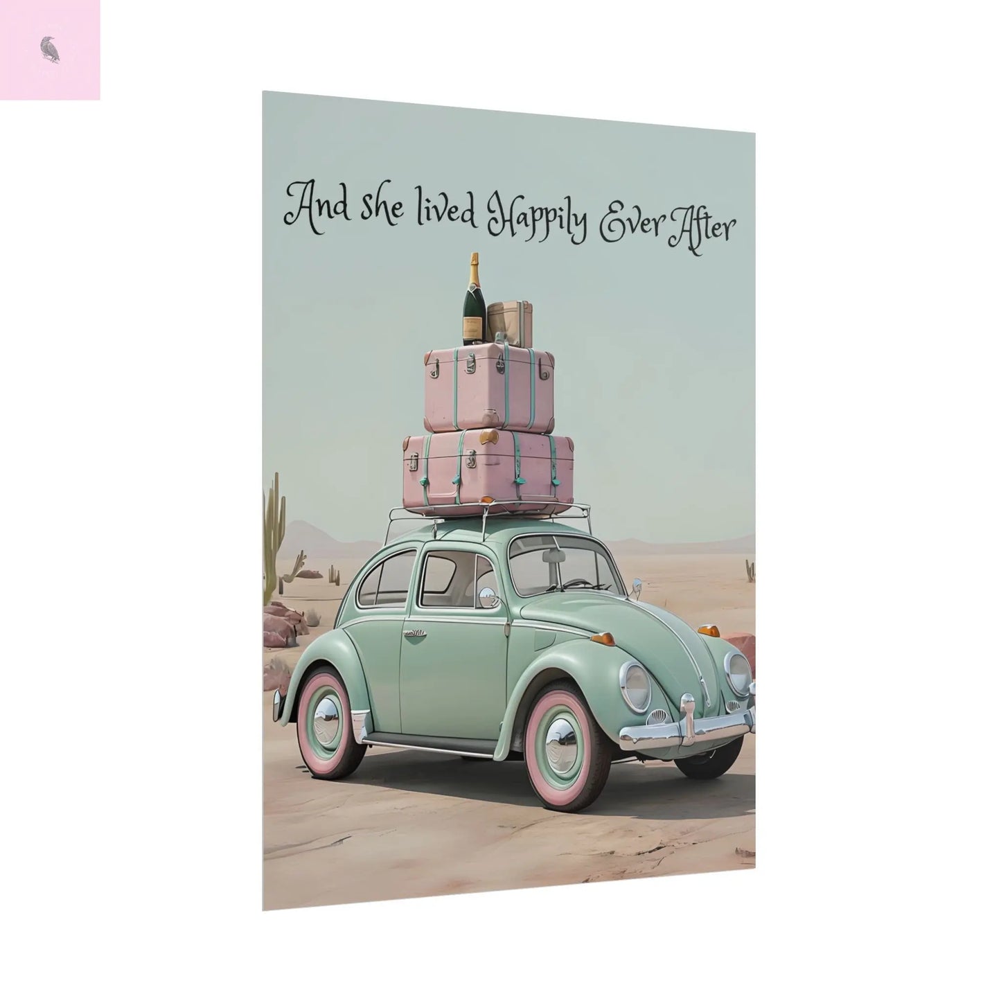Happily Ever After Vintage Car Poster, Traveler wall print, Travel Wall Art, Wanderlust poster , Boho Home Accents, Gift for Travelers Printify