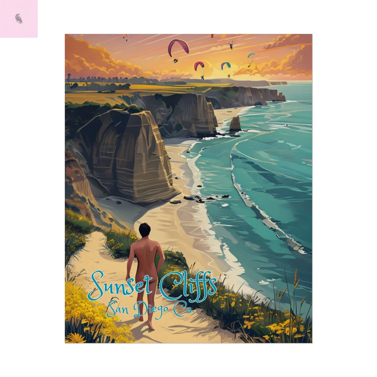Sunset Cliffs Rolled Poster, Scenic Art Print, San Diego Beach Decor, Coastal Wall Art, Gift for Beach Lovers, Home Decoration Printify
