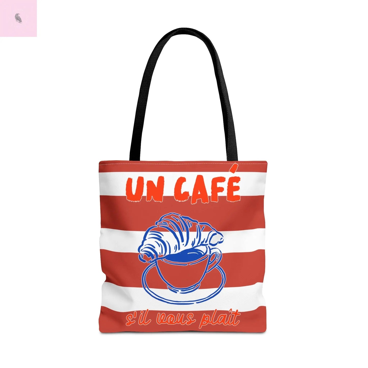 Café Tote Bag, Coffee Lover's bag, Croissant lover, Gift for her, Grocery tote, farmers market , Traveler gift, Artisan Design The flirty crow