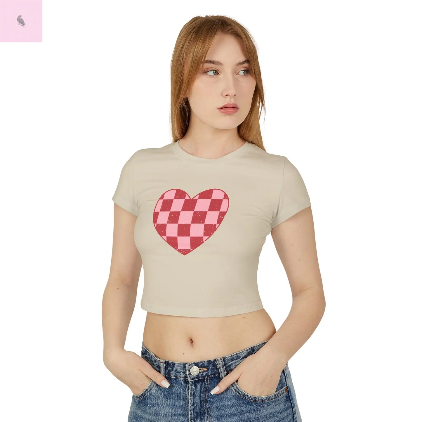 Checkered Heart Women's Baby Tee - Cute & Casual Love Shirt The flirty crow