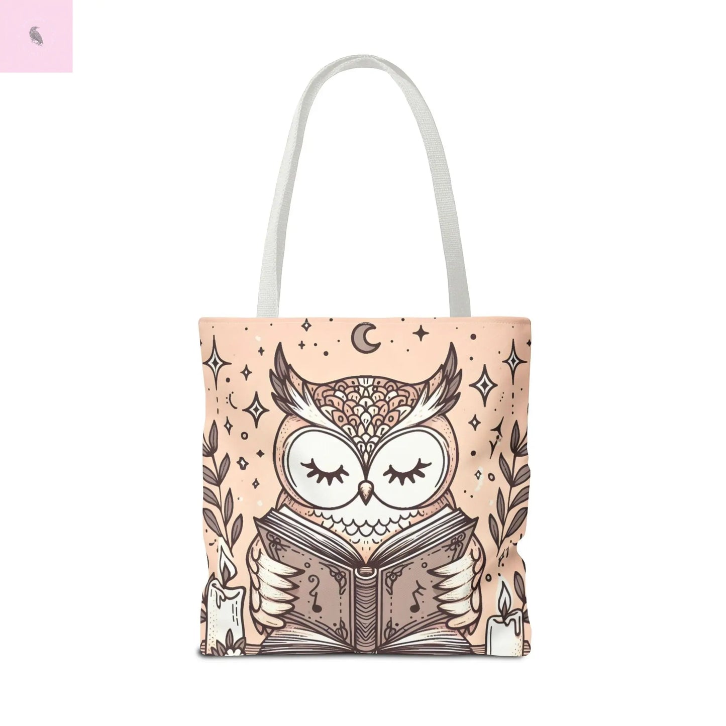 Reading lover Owl Tote Bag, Cute Animal Tote, Book Lover Gift, AOP Shopping Bag, Owl Art Bag, Eco-Friendly Carryall, gift for reader The flirty crow