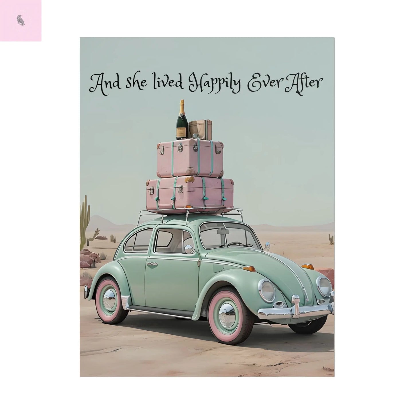 Happily Ever After Vintage Car Poster, Traveler wall print, Travel Wall Art, Wanderlust poster , Boho Home Accents, Gift for Travelers Printify