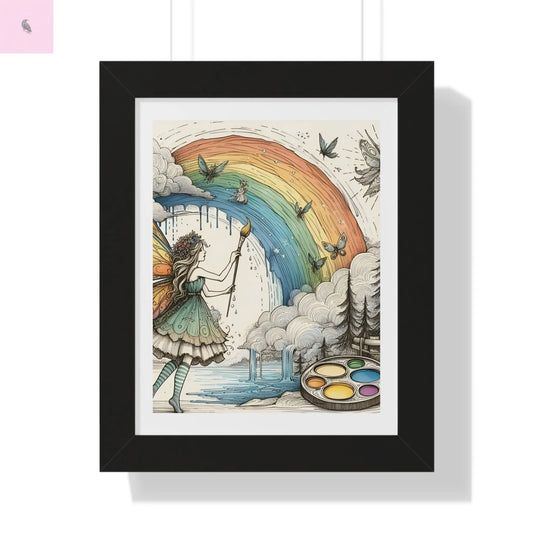 Whimsical Fairy Art Framed Vertical art- Colorful Rainbow Design for Home Decor - The flirty crow