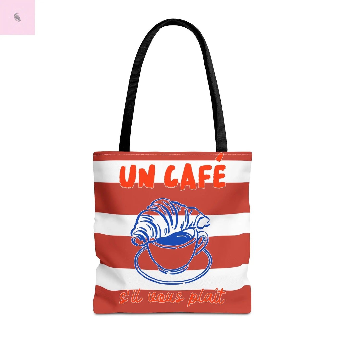 Café Tote Bag, Coffee Lover's bag, Croissant lover, Gift for her, Grocery tote, farmers market , Traveler gift, Artisan Design The flirty crow