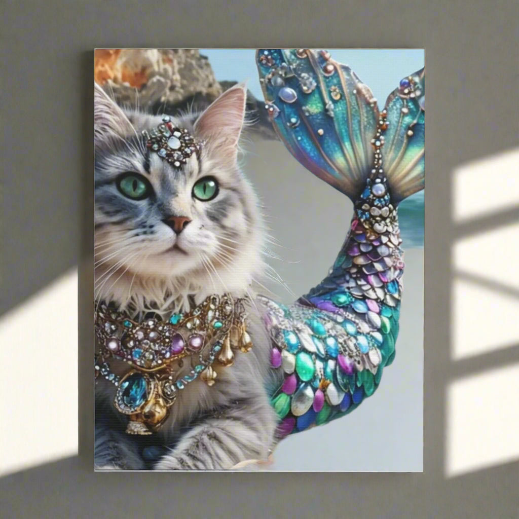 Mermaid Cat Canvas Art, Whimsical Cat Home Decor, Pet Lover Gift, Fantasy Wall Art, Ocean Room Decoration, Animal Lover Gift Cat lovers decor Printify