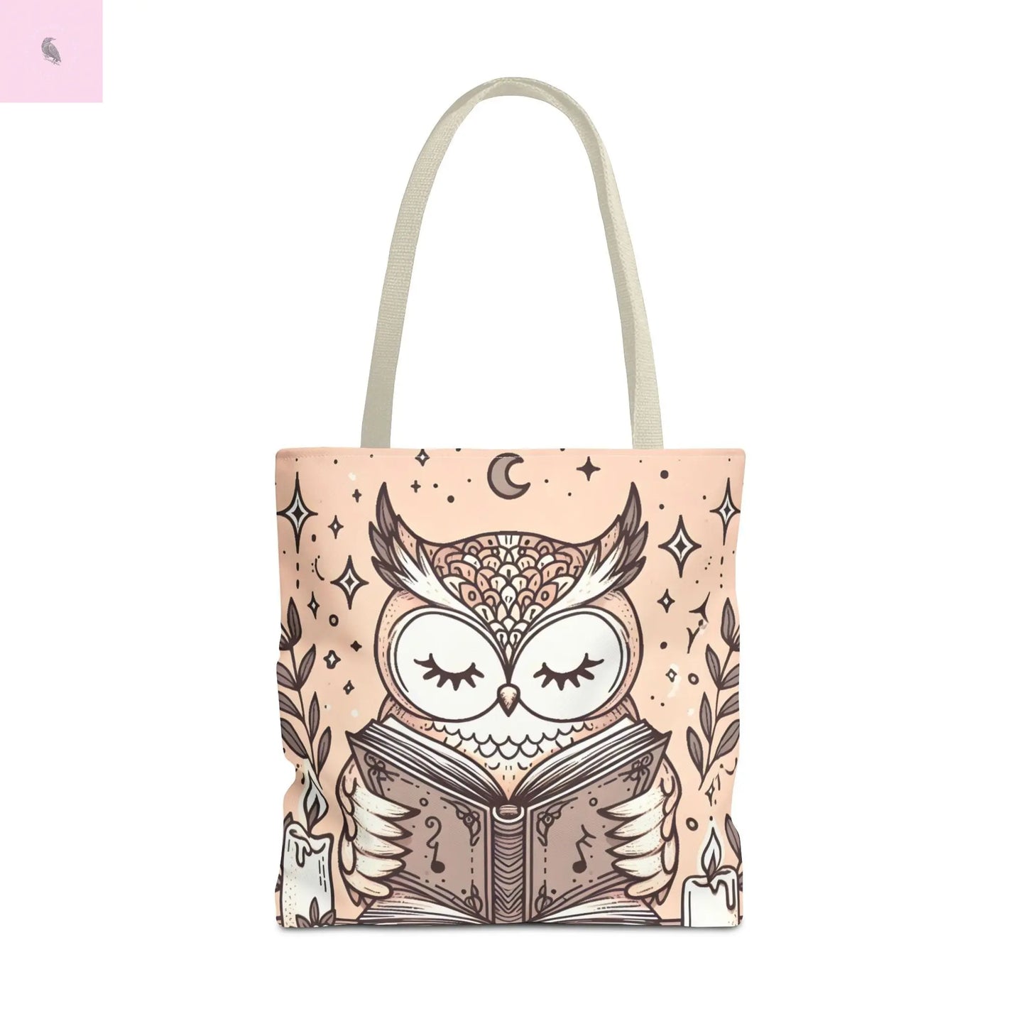 Reading lover Owl Tote Bag, Cute Animal Tote, Book Lover Gift, AOP Shopping Bag, Owl Art Bag, Eco-Friendly Carryall, gift for reader The flirty crow