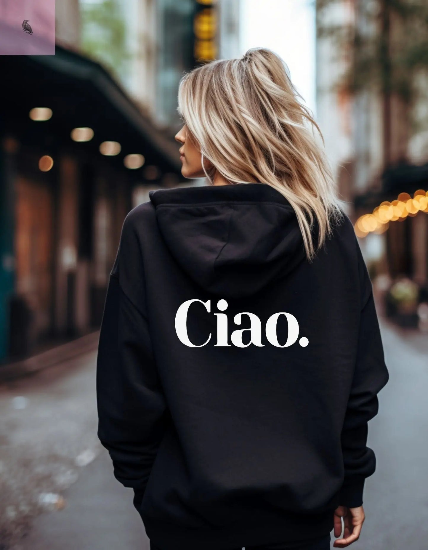 Chic Ciao Hooded Sweatshirt - Unisex Heavy Blend™ - Cozy Casual Wear The flirty crow