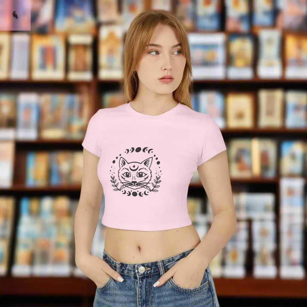 Mystical Cat Women's Baby Tee - Lunar Phases Design The flirty crow