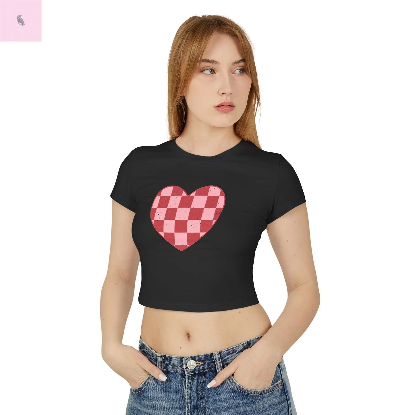 Checkered Heart Women's Baby Tee - Cute & Casual Love Shirt The flirty crow