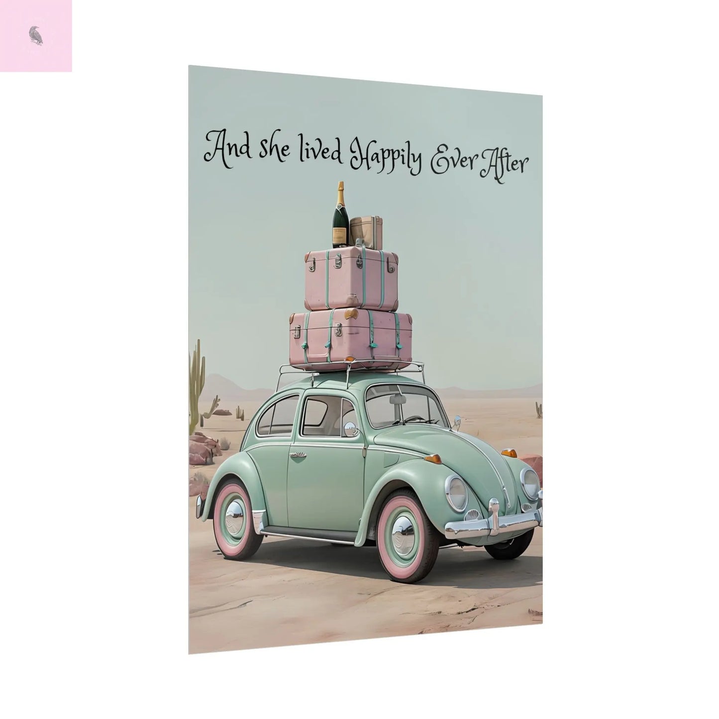 Happily Ever After Vintage Car Poster, Traveler wall print, Travel Wall Art, Wanderlust poster , Boho Home Accents, Gift for Travelers Printify
