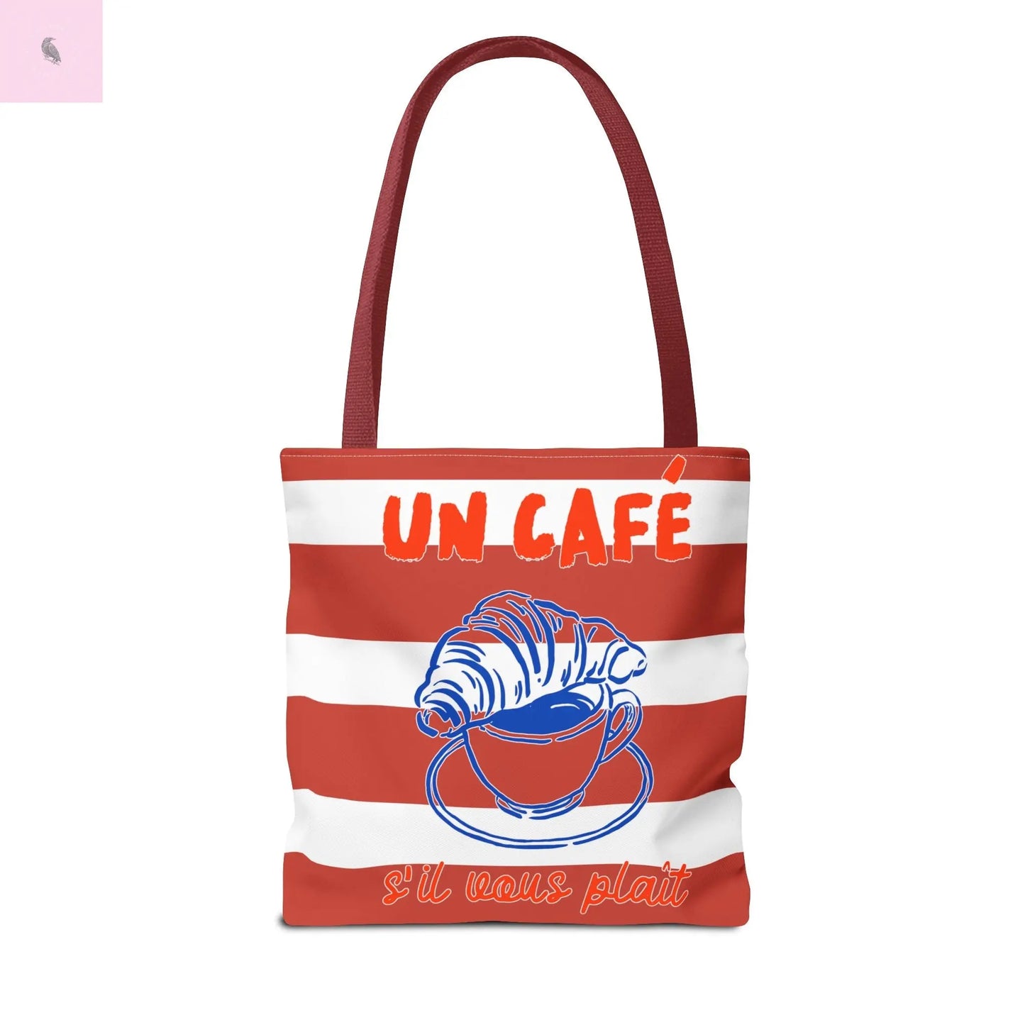 Café Tote Bag, Coffee Lover's bag, Croissant lover, Gift for her, Grocery tote, farmers market , Traveler gift, Artisan Design The flirty crow