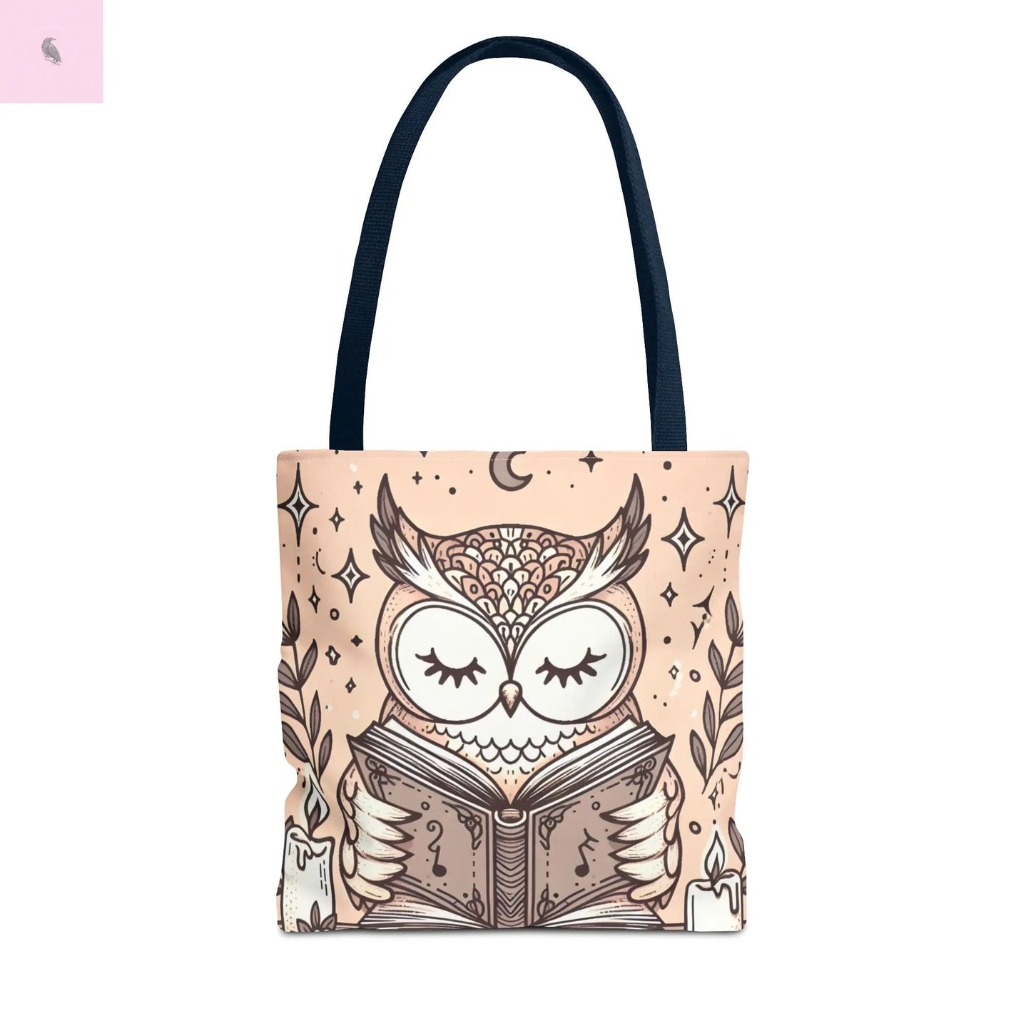 Reading lover Owl Tote Bag, Cute Animal Tote, Book Lover Gift, AOP Shopping Bag, Owl Art Bag, Eco-Friendly Carryall, gift for reader The flirty crow