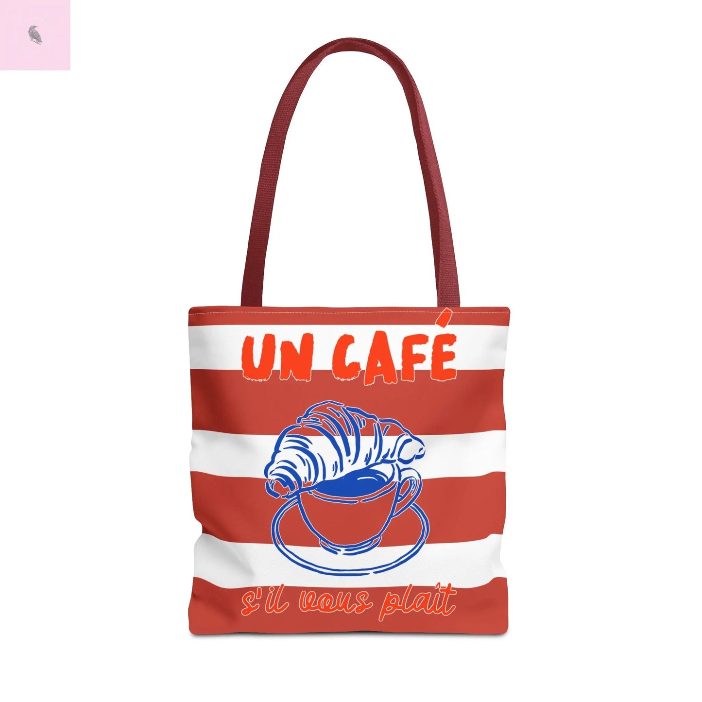 Café Tote Bag, Coffee Lover's bag, Croissant lover, Gift for her, Grocery tote, farmers market , Traveler gift, Artisan Design The flirty crow