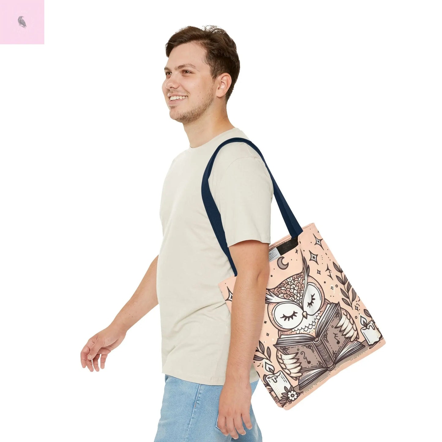 Reading lover Owl Tote Bag, Cute Animal Tote, Book Lover Gift, AOP Shopping Bag, Owl Art Bag, Eco-Friendly Carryall, gift for reader The flirty crow