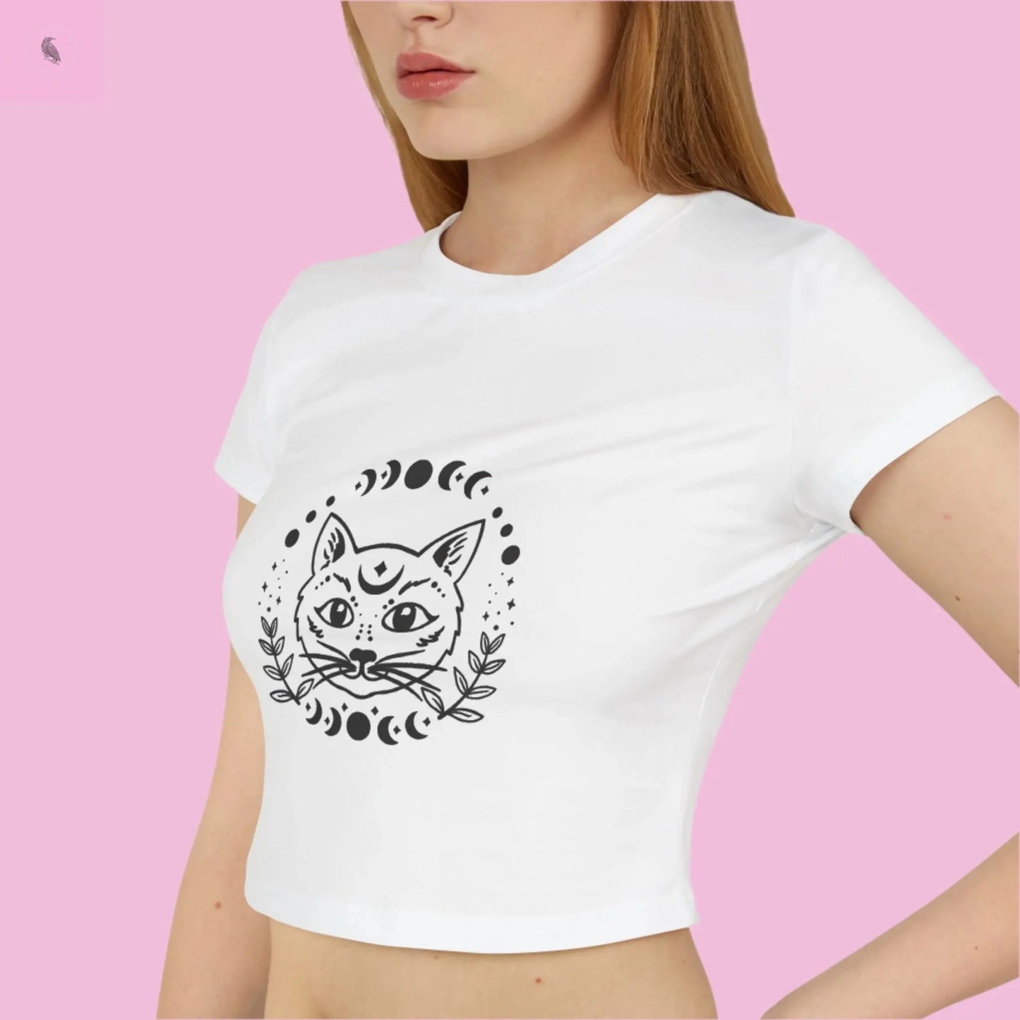 Mystical Cat Women's Baby Tee - Lunar Phases Design The flirty crow