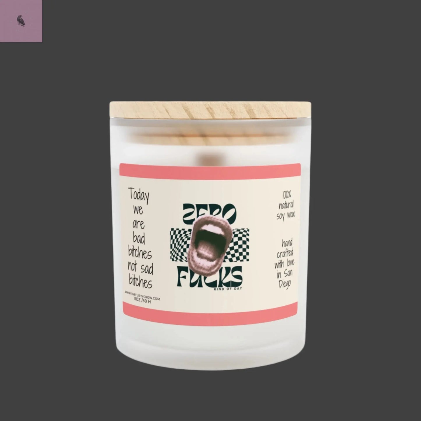 Zero Fucks Candle - 11oz Frosted Glass - Empowering Soy Wax Scented Candle for Bold Spirits The flirty crow