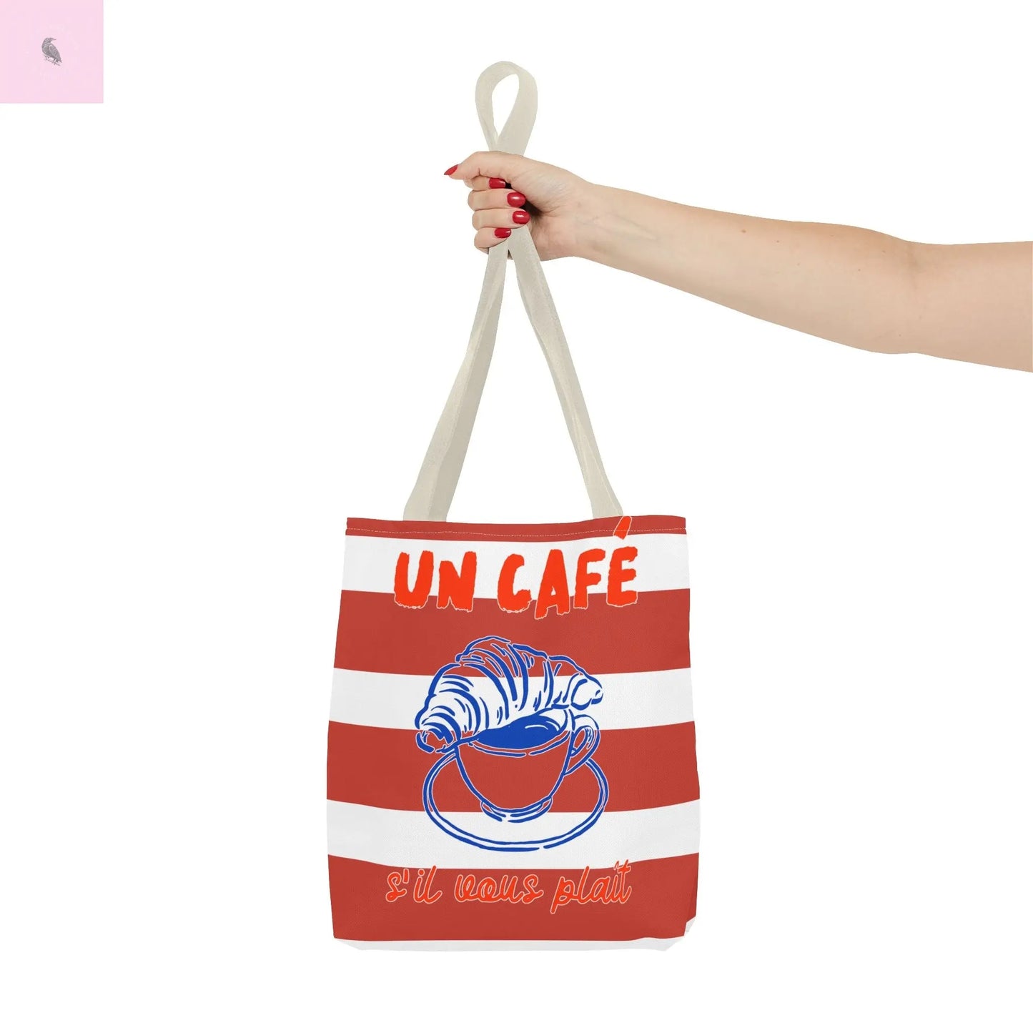 Café Tote Bag, Coffee Lover's bag, Croissant lover, Gift for her, Grocery tote, farmers market , Traveler gift, Artisan Design The flirty crow