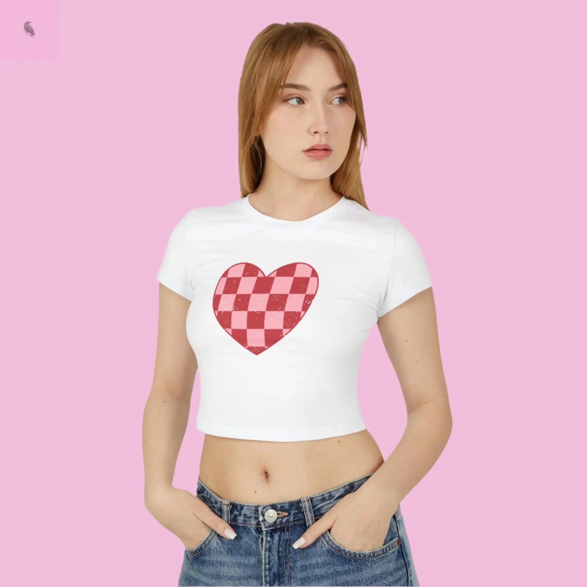 Checkered Heart Women's Baby Tee - Cute & Casual Love Shirt The flirty crow