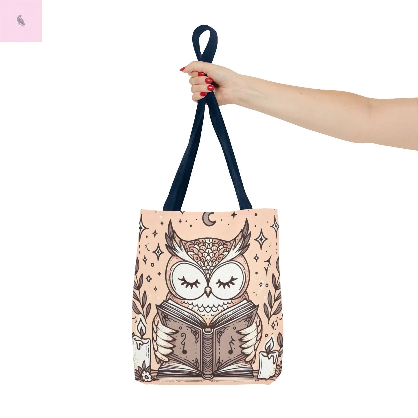 Reading lover Owl Tote Bag, Cute Animal Tote, Book Lover Gift, AOP Shopping Bag, Owl Art Bag, Eco-Friendly Carryall, gift for reader The flirty crow