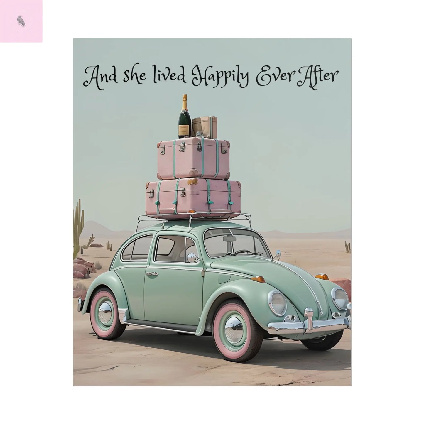 Happily Ever After Vintage Car Poster, Traveler wall print, Travel Wall Art, Wanderlust poster , Boho Home Accents, Gift for Travelers Printify