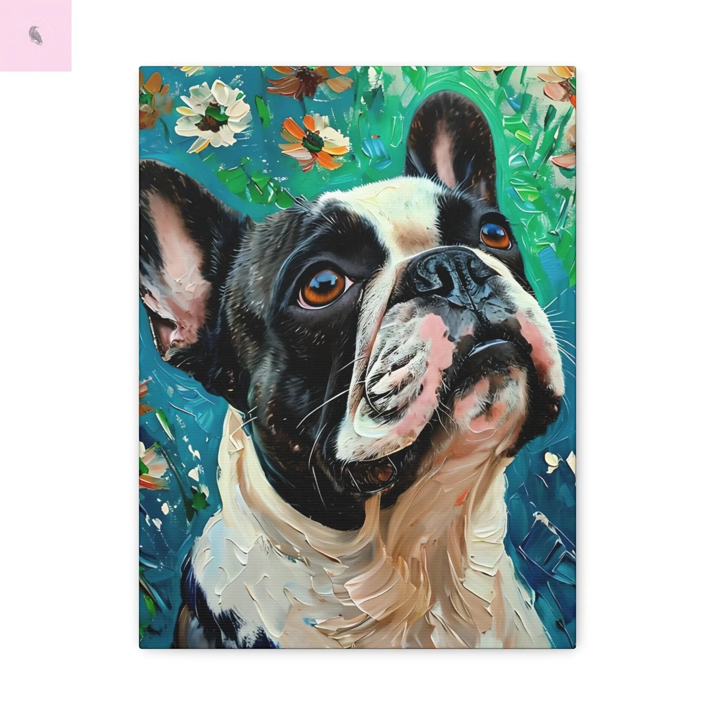 French Bulldog Canvas Art, Dog Lover Home Decor, Pet Portrait Wall Art, Floral Canvas Print, Gift for Dog Owners, French Bulldog gift Printify