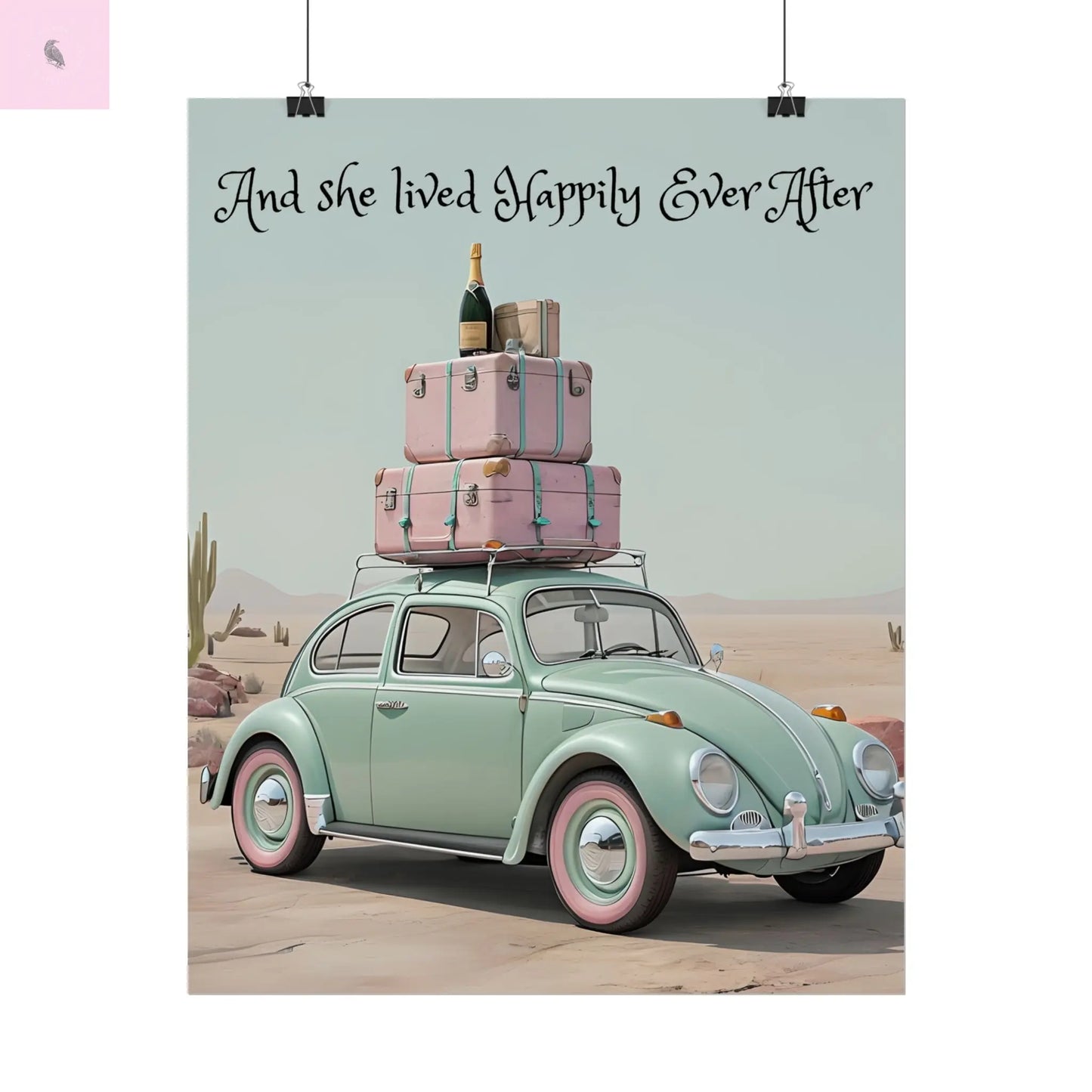 Happily Ever After Vintage Car Poster, Traveler wall print, Travel Wall Art, Wanderlust poster , Boho Home Accents, Gift for Travelers Printify